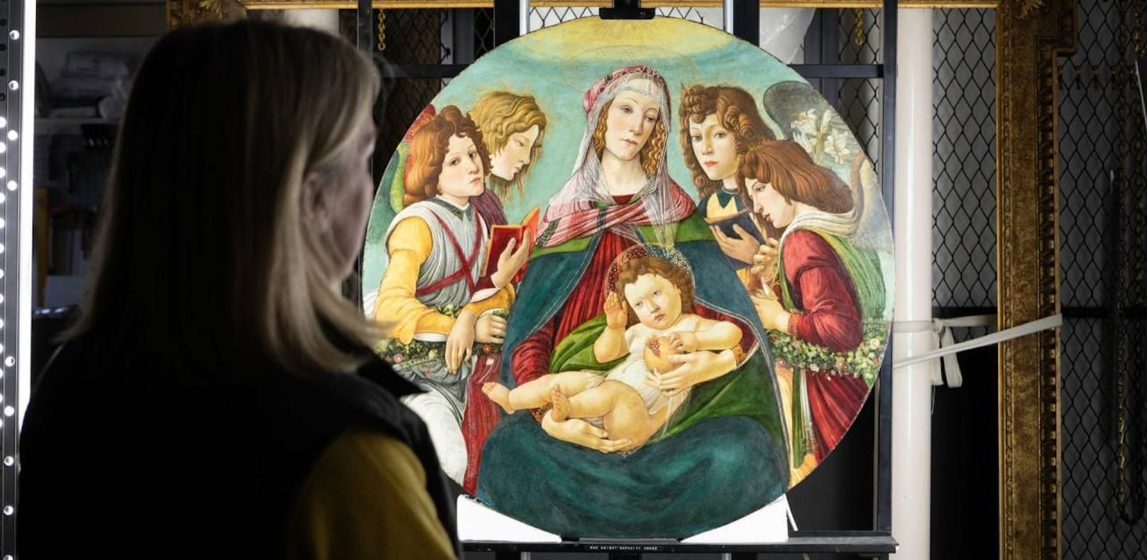 &quot;Maria mit dem Kinde und sechs Engeln&quot; (Madonna della Melagrana / Madonna mit dem Granatapfel) von Sandro Botticelli