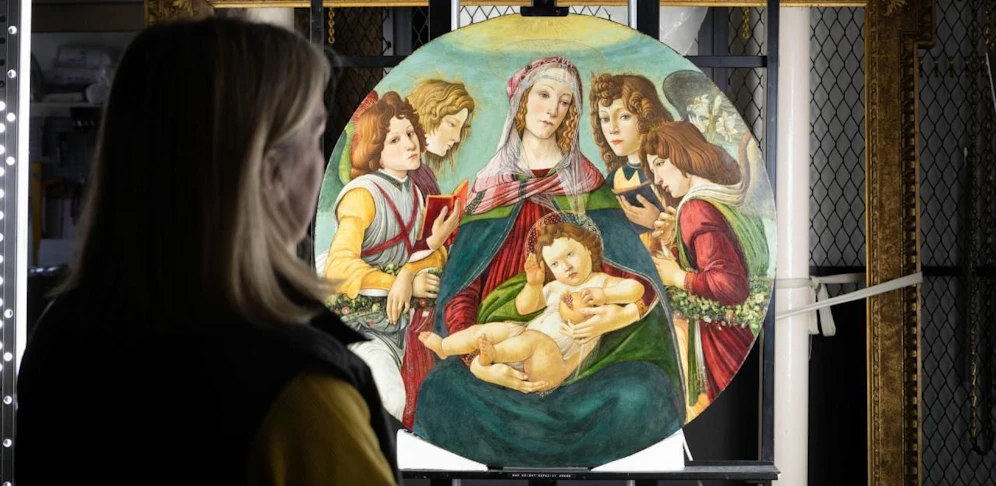 "Maria mit dem Kinde und sechs Engeln" (Madonna della Melagrana / Madonna mit dem Granatapfel) von Sandro Botticelli