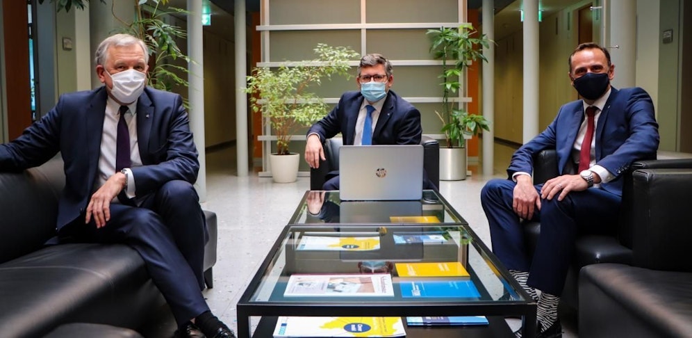 ÖVP-Landesräte Martin Eichtinger, Ludwig Schleritzko und Jochen Danninger stellen die neue Homeoffice Studie vor.