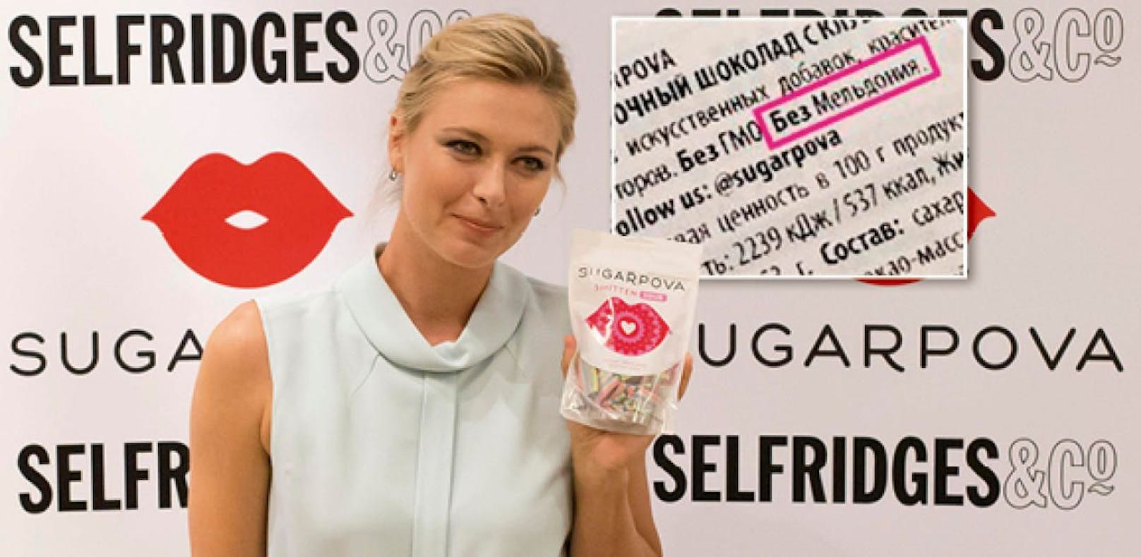 Bei den russischen Verpackungen von Maria Scharapowas Süßigkeiten-Marke &quot;Sugarpova&quot; findet sich auf kyrillisch der Hinweis: Kein Meldonium enthalten. 