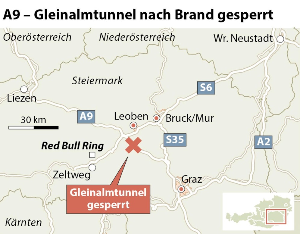 Der Gleinalmtunnel war für knapp eine Stunde gesperrt