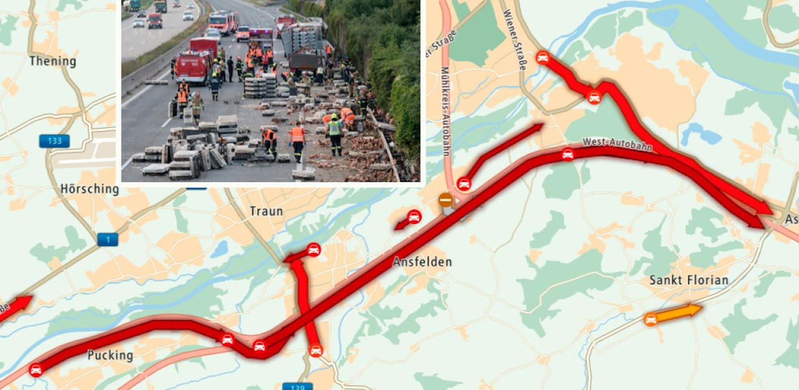 Hier staut es nach dem Hühner-Unfall (TomTom)