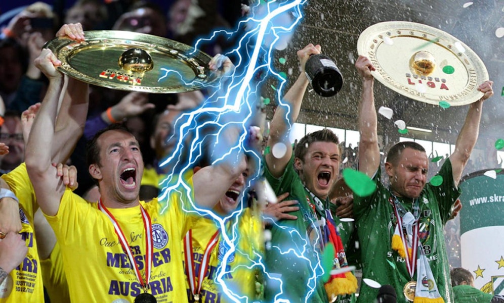 Die Meisterbilder von Austria Wien (2013) und Rapid Wien (2008)