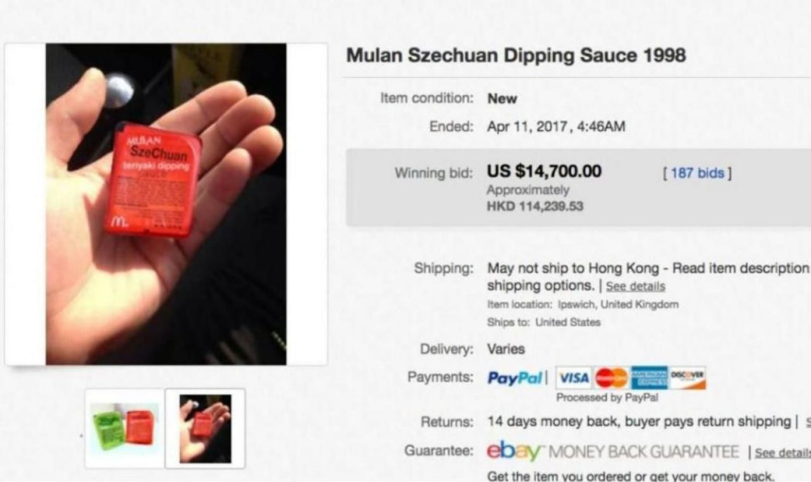 Für unglaubliche 14.700 Dollar wurde das uralte Saucen-Packerl versteigert.