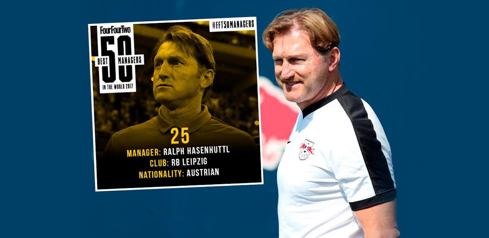 Das Magazin &quot;FourFourTwo&quot; wählte Leipzig-Coach Ralph Hasenhüttl auf Platz 25 der besten Trainer der Fußball-Welt. 