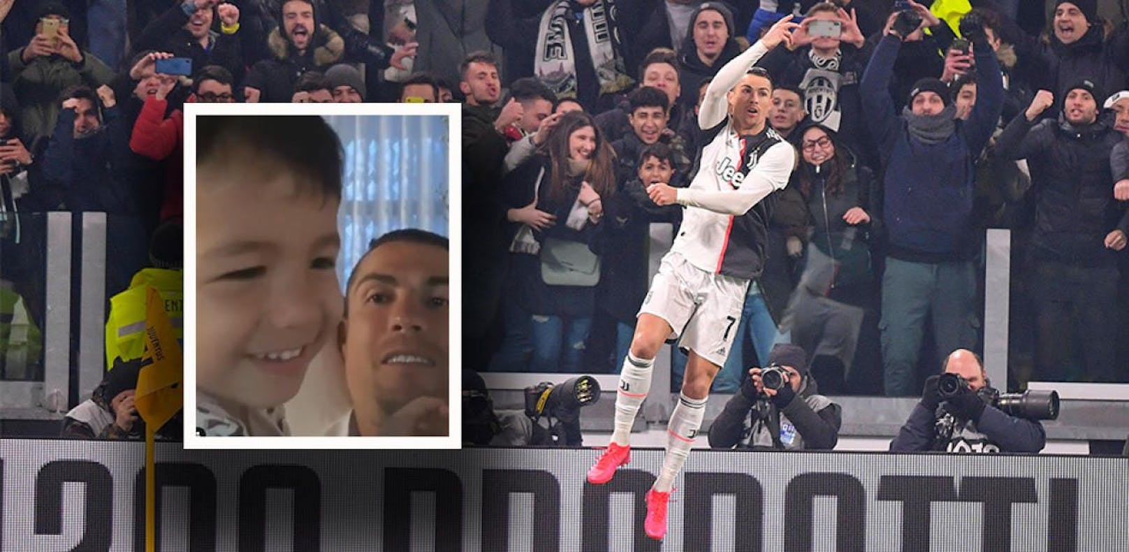 Cristiano Ronaldo gibt seinem jüngsten Sohn schon Jubel-Unterricht.