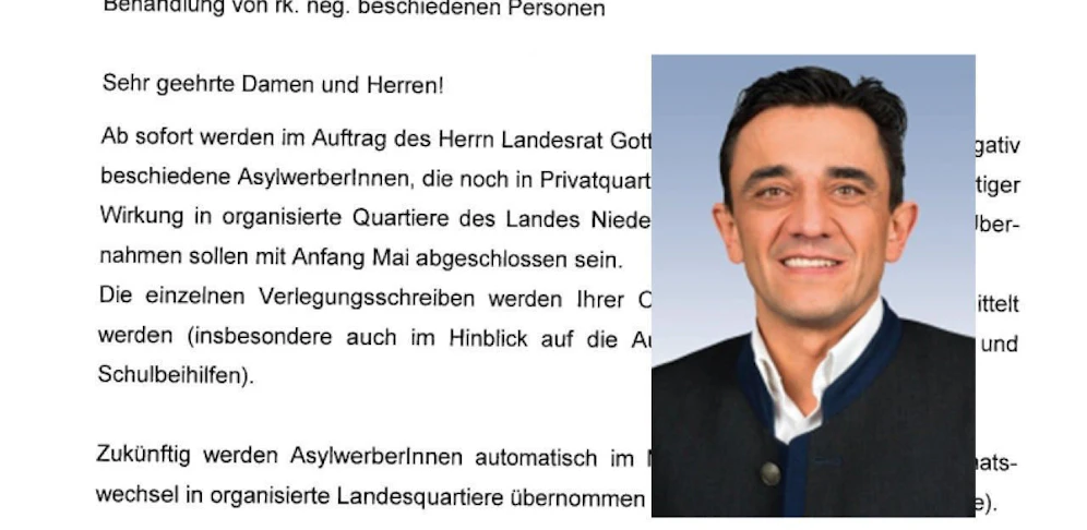 Das Schreiben ging an 405 Asylwerber, die negativ beschienen wurden; FP-Klubchef Martin Huber (re.) verteidigt die Maßnahme.