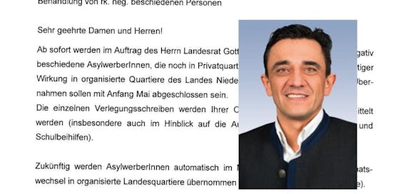 Das Schreiben ging an 405 Asylwerber, die negativ beschienen wurden; FP-Klubchef Martin Huber (re.) verteidigt die Maßnahme.