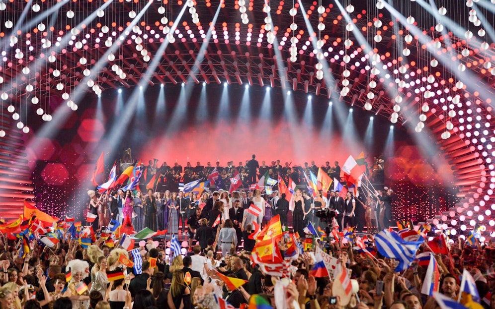 Das große Finale des 60. Eurovision Song Contest in der Wiener Stadthalle. Im Bild: Conchita Wurst, Arabella Kiesbauer, Mirjam Weichselbraun, Alice Tumler und die Teilnehmer des Finales.