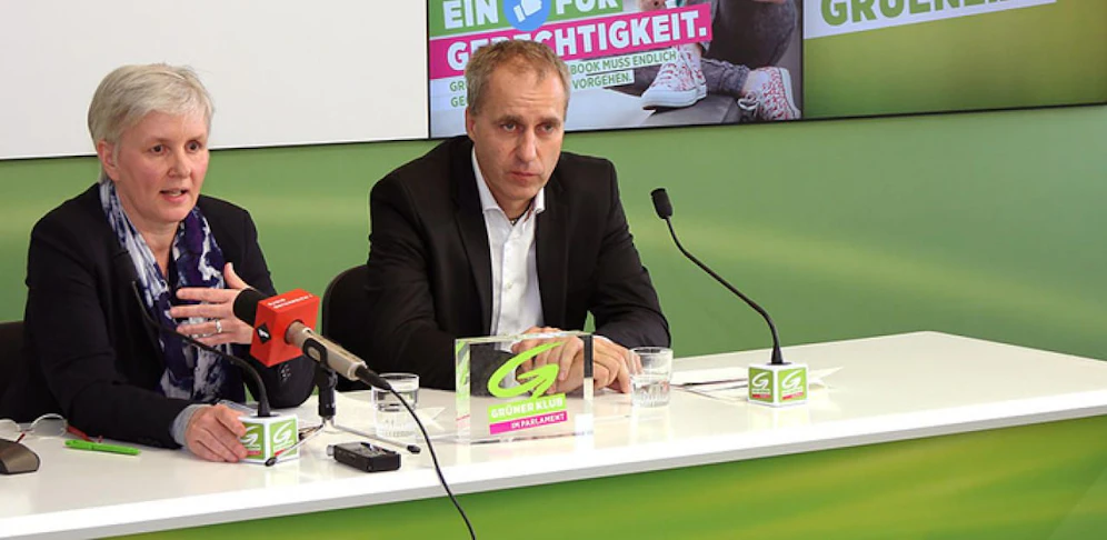 Maria Windhager, Medienanwältin, und Dieter Brosz, Grüner Sprecher für Medien