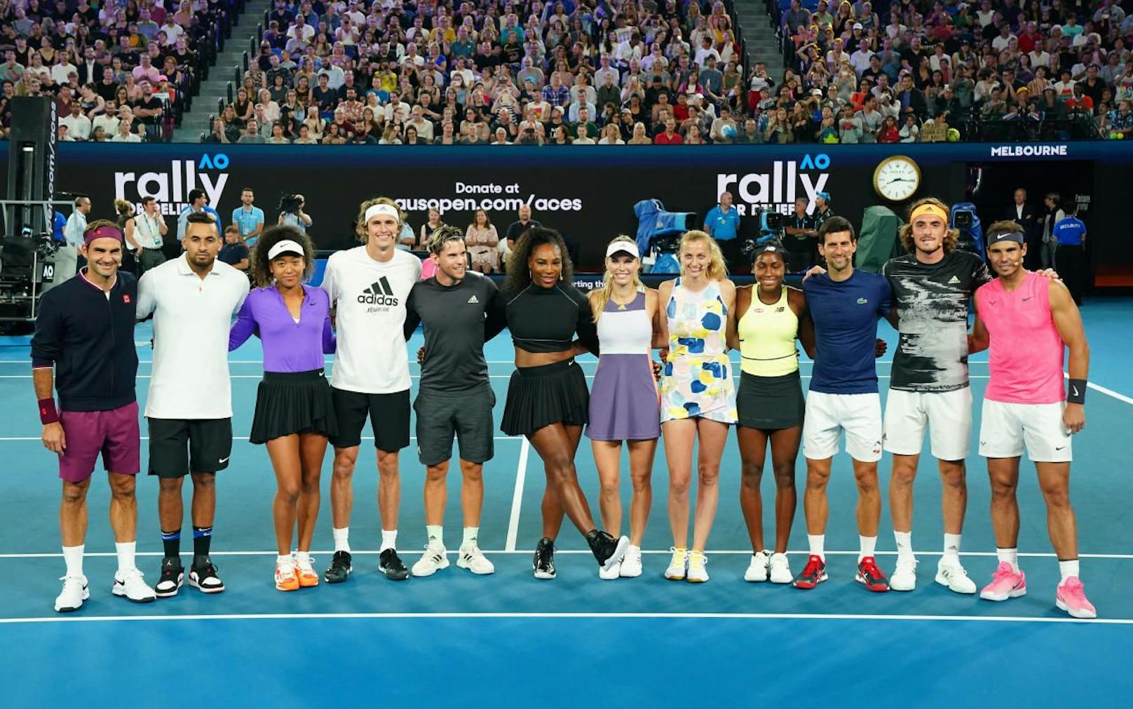 Roger Federer, Rafael Nadal, Nick Kyrgios, Novak Djokovic, Dominic Thiem, Serena Williams, Naomi Osaka, Caroline Wozniacki, Petra Kvitova, Stefanos Tsitsipas und Coco Gauff spielten für den guten Zweck. 