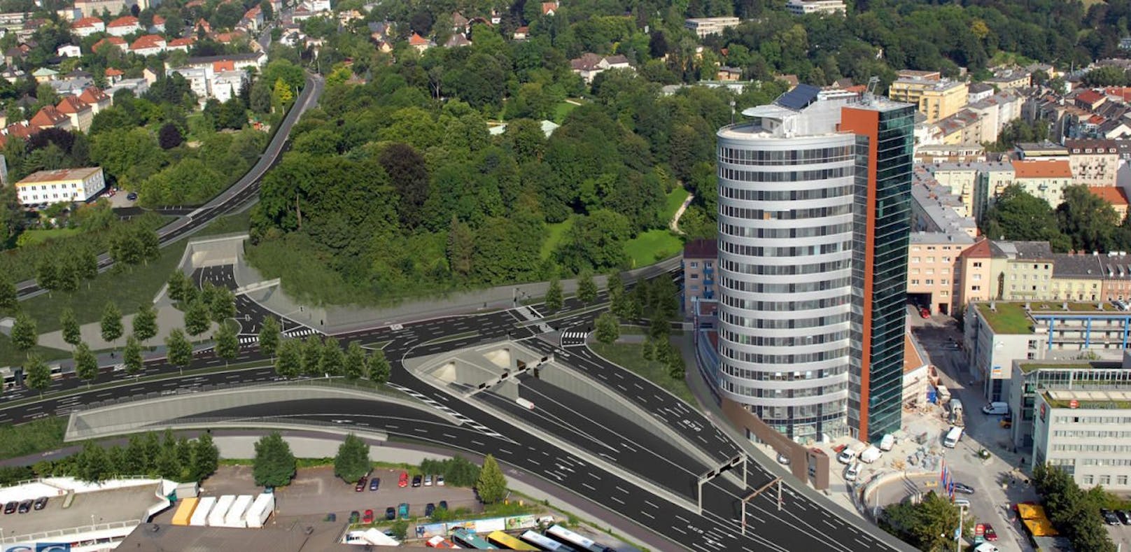 Der Park für Drogensüchtige wird schon bald eine Baustelle für den Freinberg-Tunnel sein.