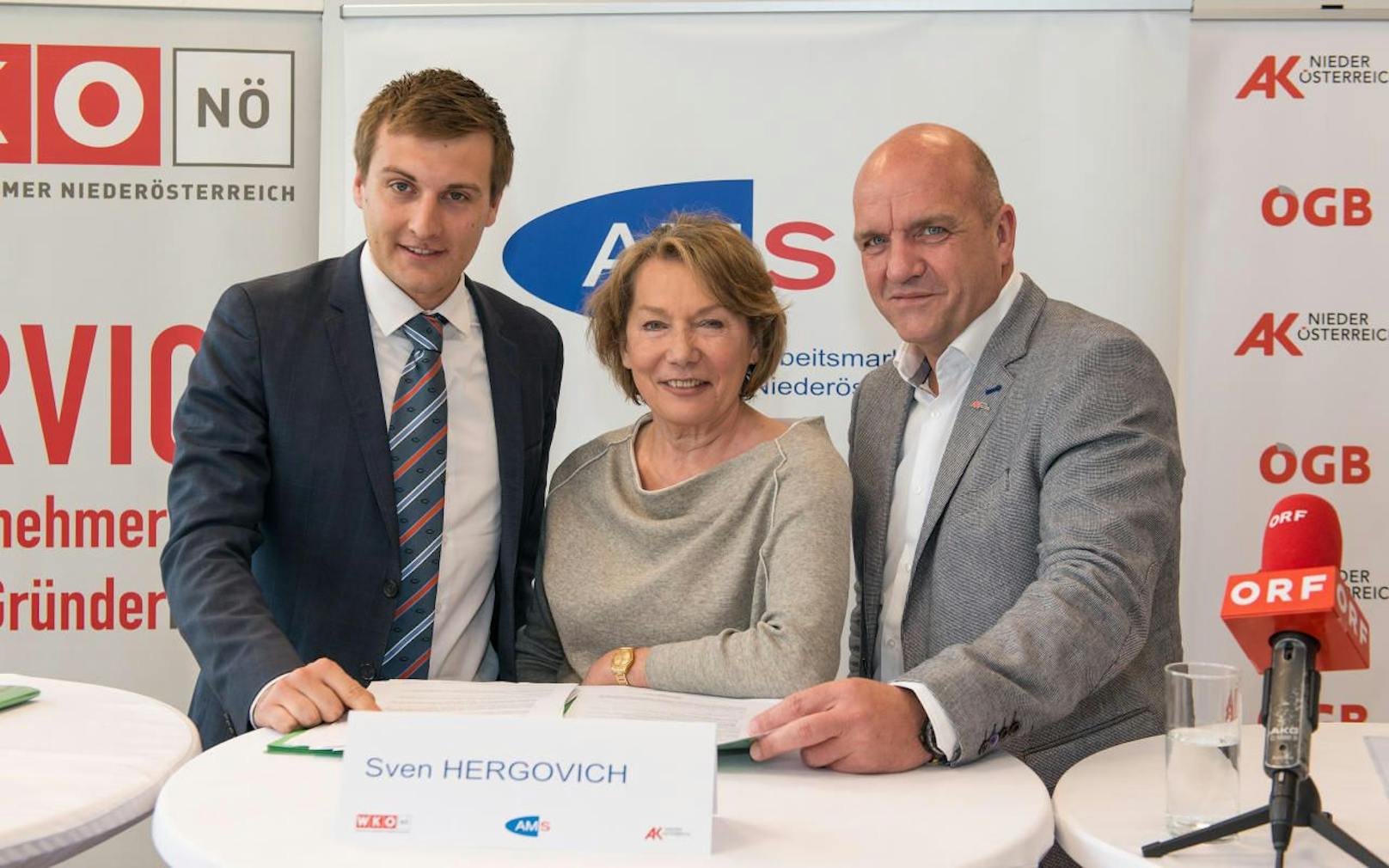 AMS NÖ-Chef Sven Hergovich, Wirtschaftskammer-Präsidentin Sonja Zwazl und AK Niederösterreich-Chef Markus Wieser
