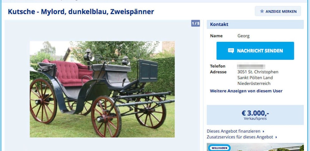 Ein Zweispänner steht derzeit auf willhaben zum Verkauf.