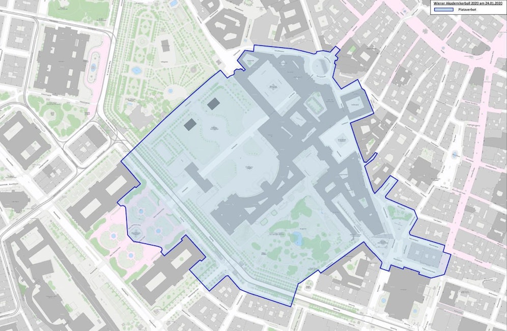 Die Polizei Wien hat das Ausmaß des Platzverbots rund um den Akademikerball am Freitag bekannt gegeben.