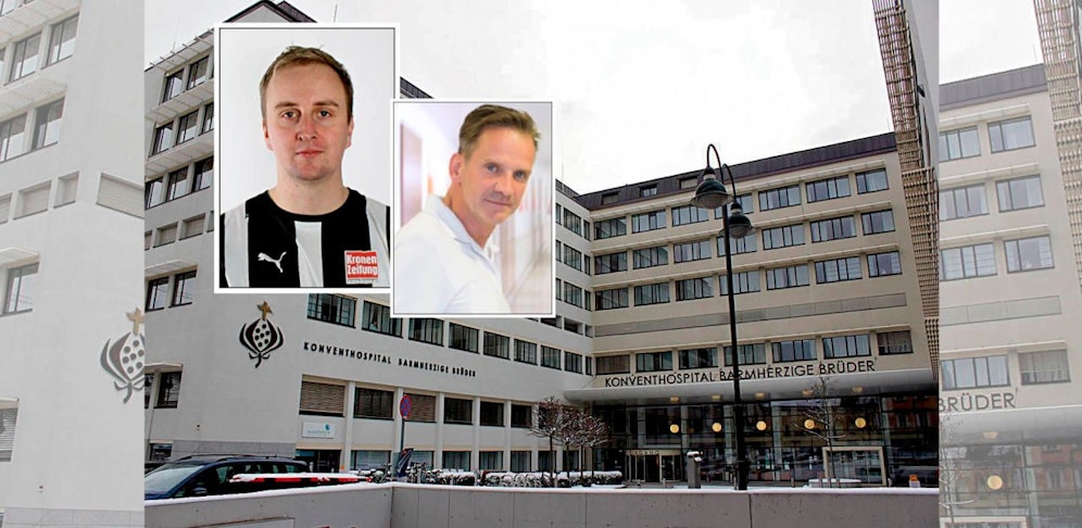 Hobbykicker Patrick K. (li., 31) hatte vor zehn Tagen einen Herz-Kreislauf-Stillstand erlitten. Laut seinem behandelnden Arzt Fritz Firlinger von den Barmherzigen Brüdern darf er das Spital bald wieder verlassen.  