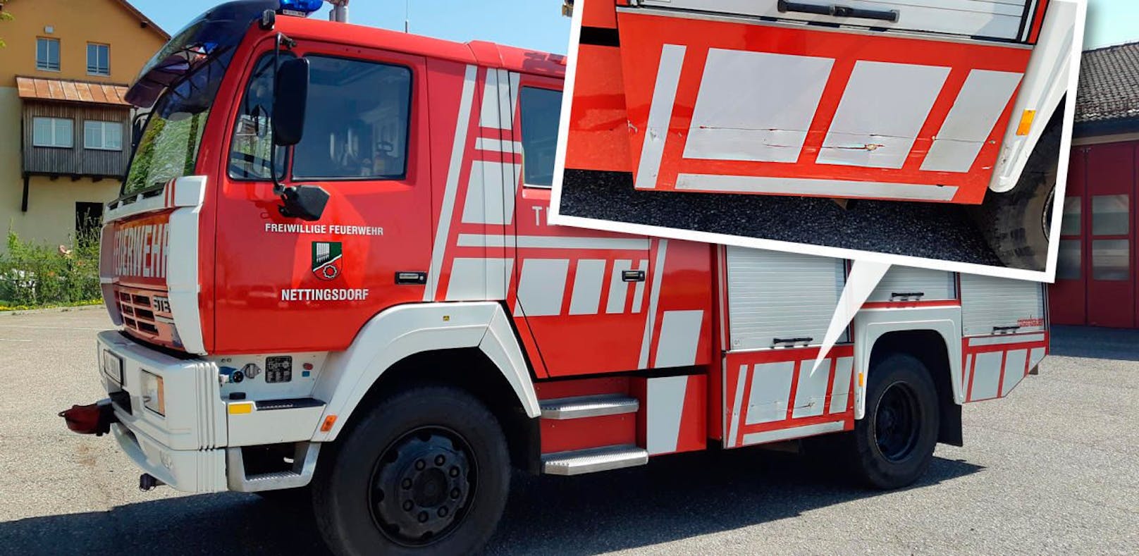 In Nettingsdorf krachte ein Alkolenker gegen ein Feuerwehrauto, richtete rund 10.000 Euro Schaden an. 