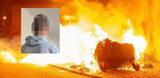 Der Angeklagte; Müllcontainer im Stadtgebiet Krems in Brand.