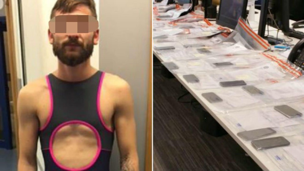 Taschendieb Alin M. (22) stahl 53 Handys bei einem britischen Rockkonzert und versteckte sie in einem Badeanzug, den er unter der Kleidung trug. Der Termin beim Polizeifotografen im Schwimm-Outfit dürfte trotzdem keinen Spaß gemacht haben. 