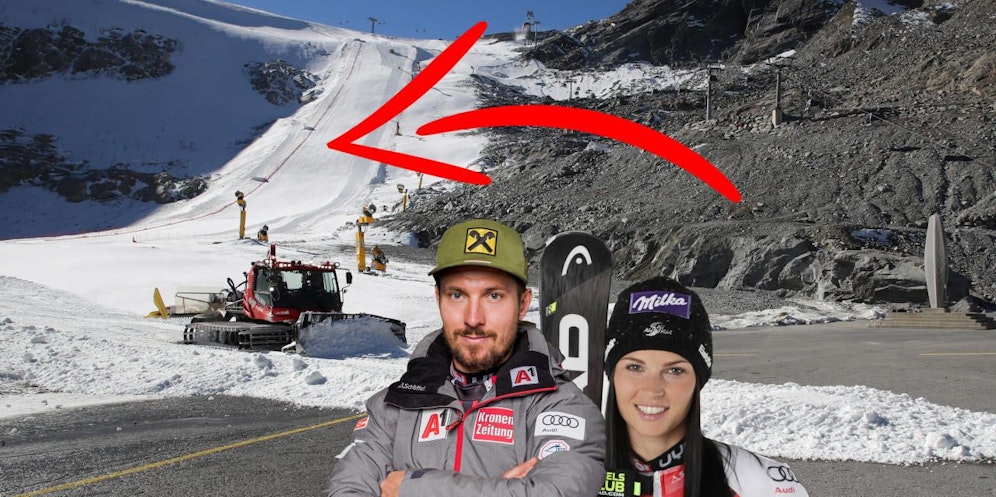 Auf diesem schmalen Schneeband greifen Hirscher und Veith an.
