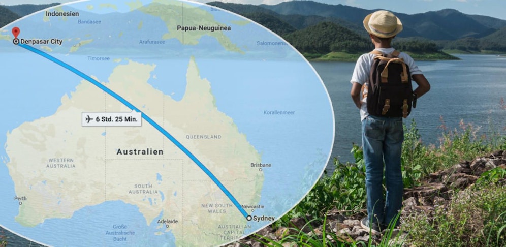 Bub flog alleine von Sydney nach Bali.