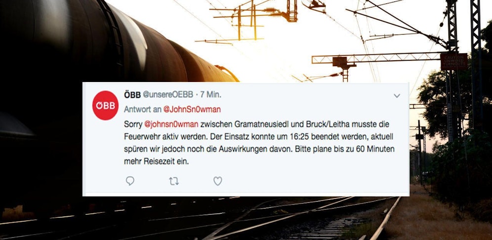 Verzögerungen laut ÖBB auf der Ostbahnstrecke nach einem Feuerwehreinsatz.