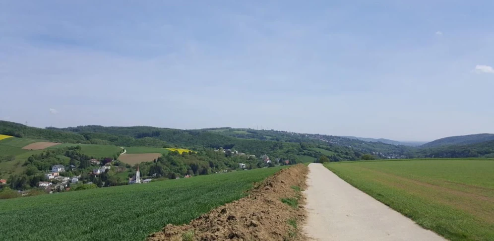 Die Sonne scheint über die Hügel von Maria Gugging, weit hinten die Bundeshauptstadt. Am Wochenende wird es wieder heiß.