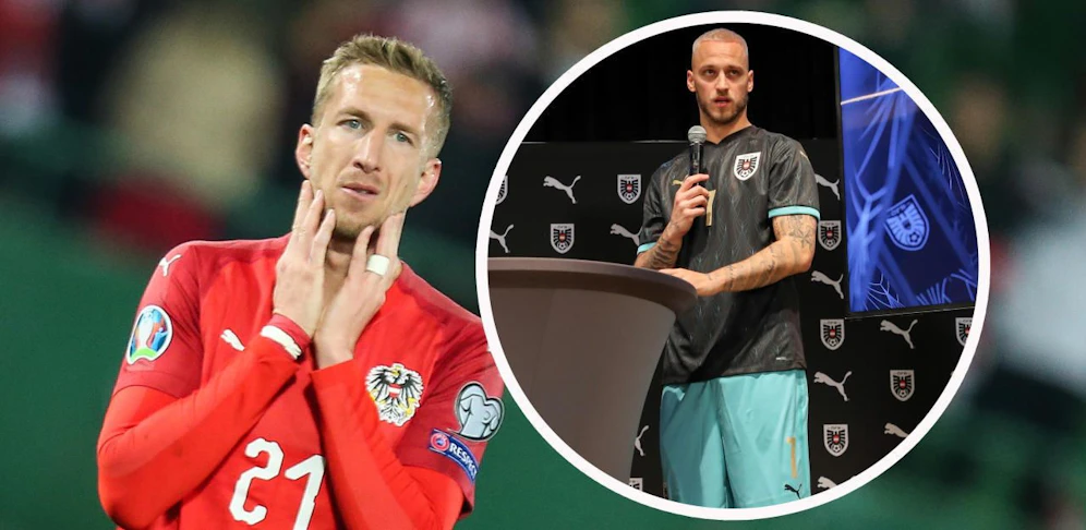 Marc Janko gefallen die neuen Auswärtstrikots des ÖFB-Teams nicht besonders gut.