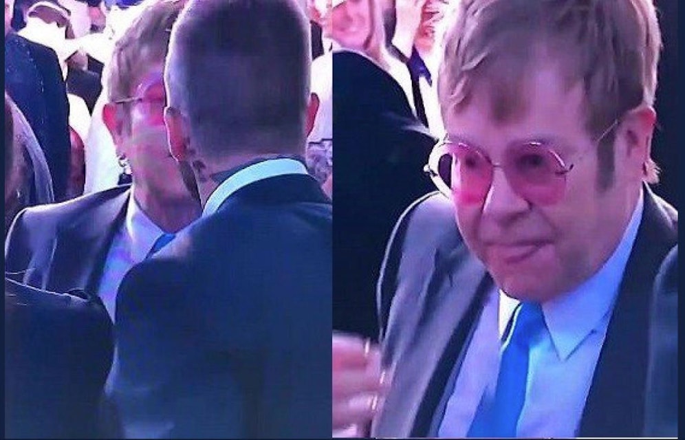 David Beckham und Sir Elton John bei der Begrüßung.