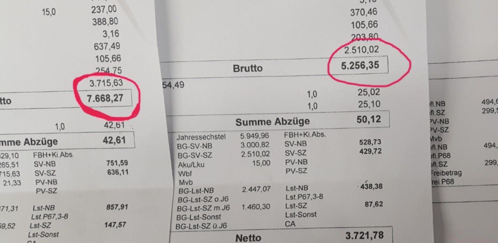 Die "Heute" anonym zugespielten Lohnzettel von drei Hausbesorgern in Schwechat.