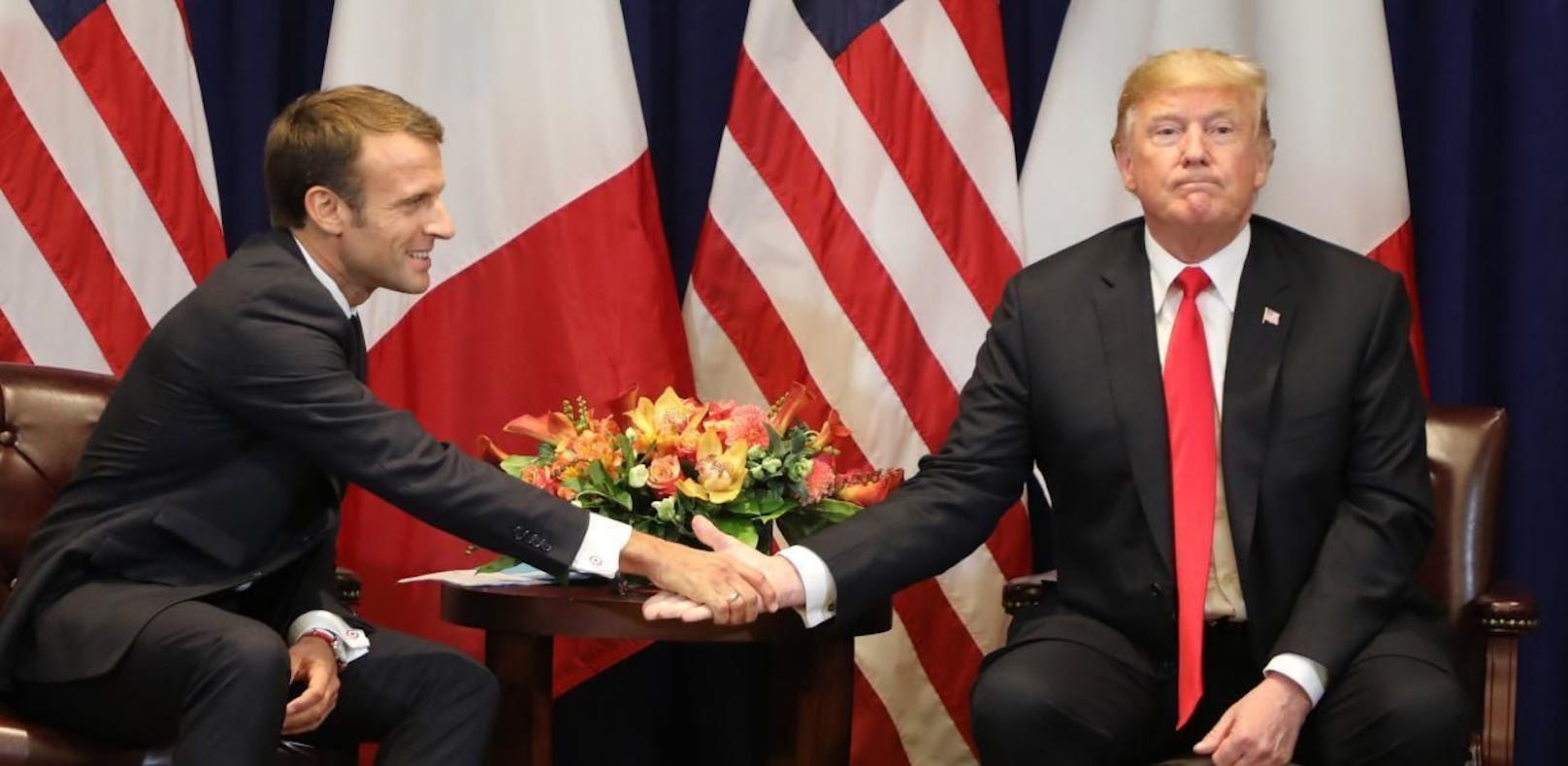 Handshake zwischen Frankreichs Präsident Emmanuel Macron und US-Präsident Donald Trump (hier beim biliteralen Gipfel in New York im September).