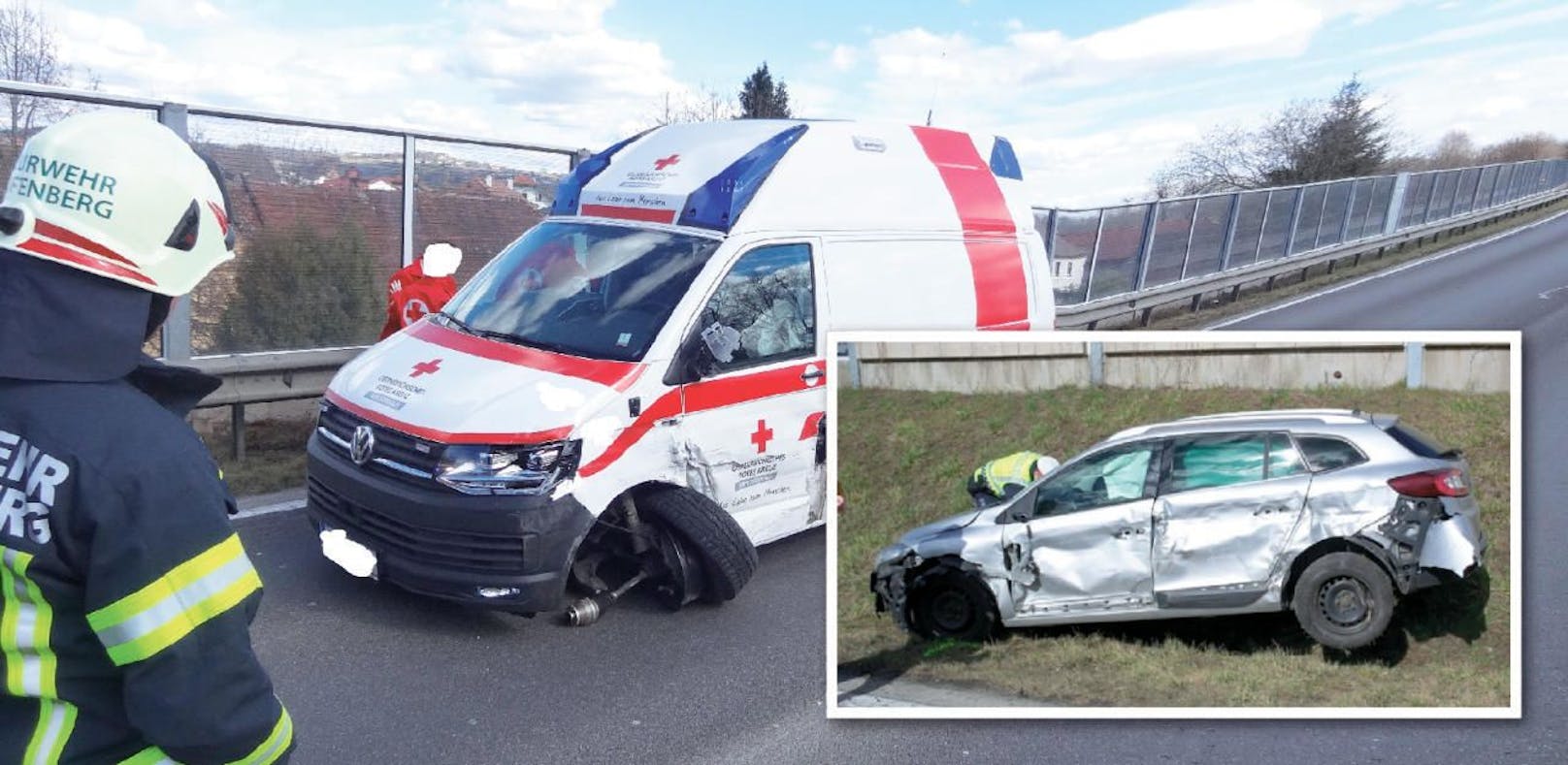 Auf der B3, der Donau-Bundesstraße, kollidierten das Rettungsfahrzeug und der Pkw einer 28-Jährigen aus Arbing (Bez. Perg). Zwei Menschen wurden verletzt. 