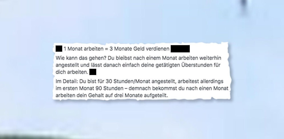 Einen Monat arbeiten, drei Monate Geld verdienen. Mit Inseraten wie diesem locken Firmen im Internet. 