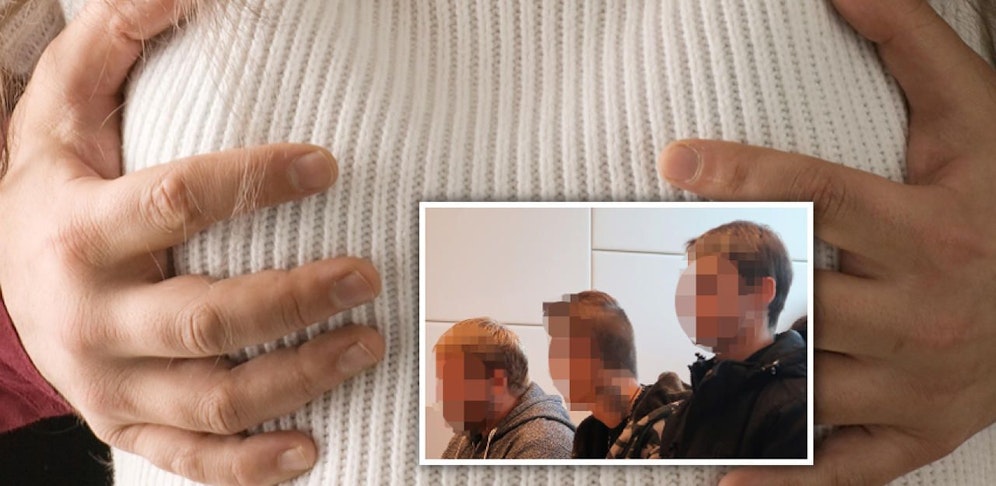 Das Prügel-Trio auf der Anklagebank (kl. Foto). 