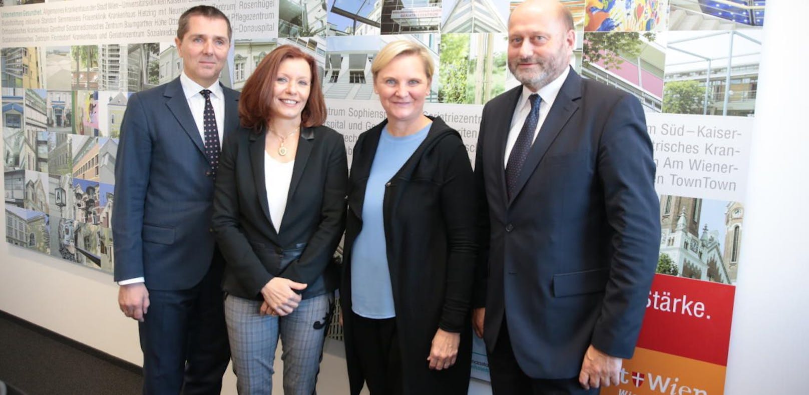 Das neue KAV-Führungstrio Michael Binder (links), Evelyn Kölldorfer-Leitgeb (2. von links) und Herwig Wetzlinger (rechts) mit Stadträtin Sandra Frauenberger (2. von rechts).