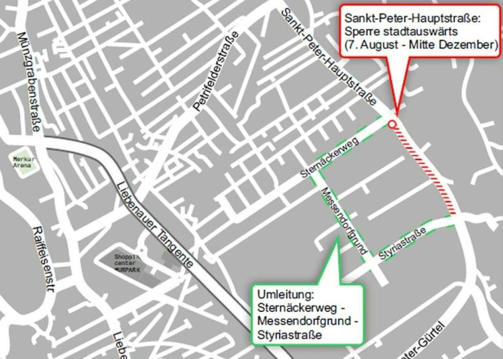 Die St.-Peter-Hauptstraße in Graz ist gesperrt 