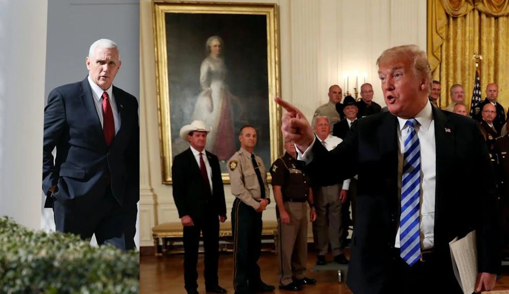 Im Visier? Donald Trump will wissen, wer der Maulwurf ist. Bei Wettanbieter steht Vize-Präsident Jim Pence (li.) hoch im Kurs. 