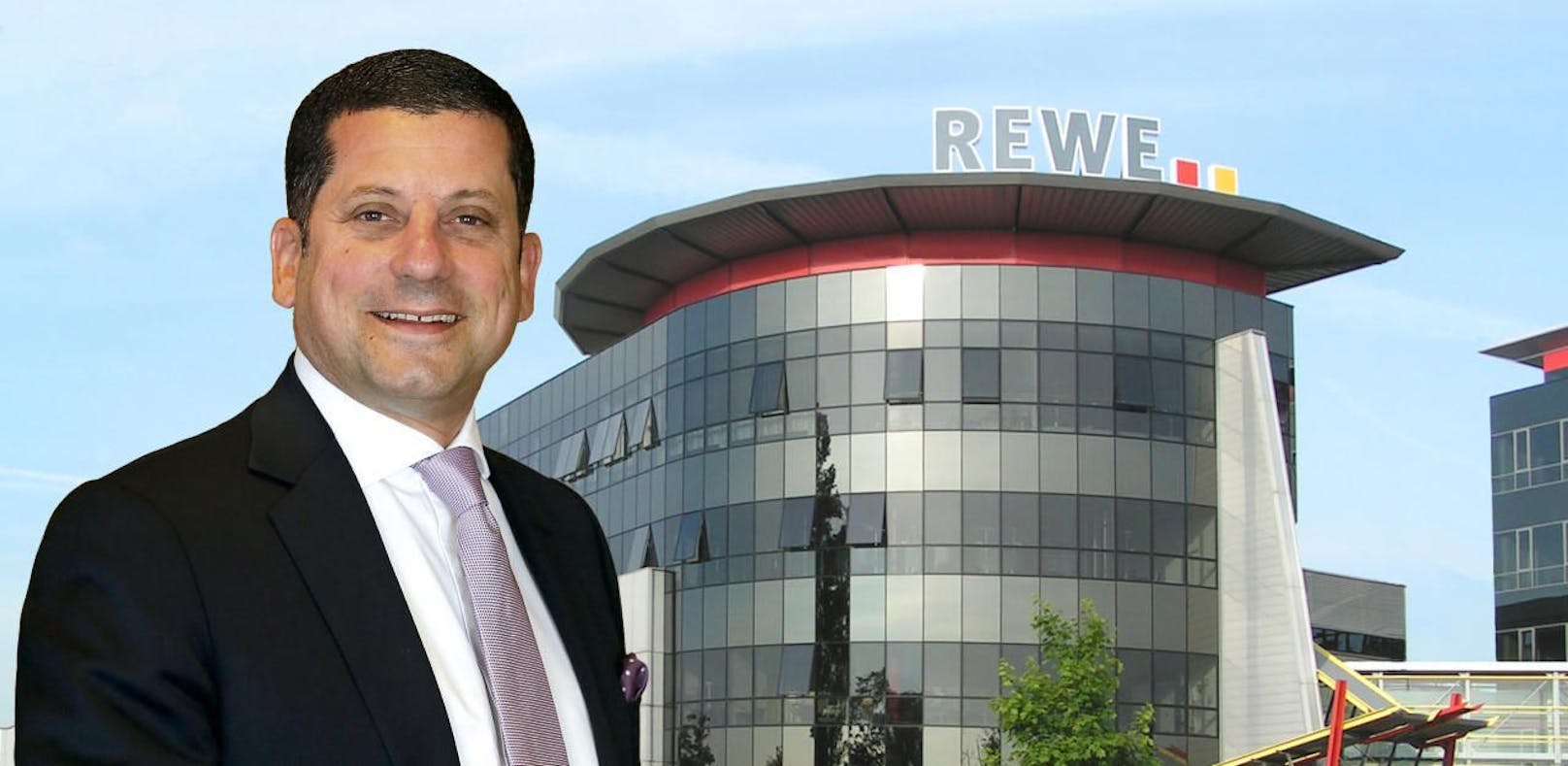 Rewe-Österreich-Vorstand Marcel Haraszti vor der Zentrale von Rewe International in Wiener Neudorf (NÖ), Bild/Montage: Helmut Graf/Rewe