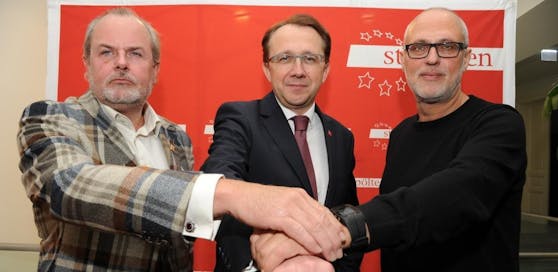 Sicherheitsstadtrat Ewald Buschenreiter, Bürgermeister Matthias Stadler und Peter Puchner, Manager für Bevölkerungsschutz und Katastrophenhilfe.