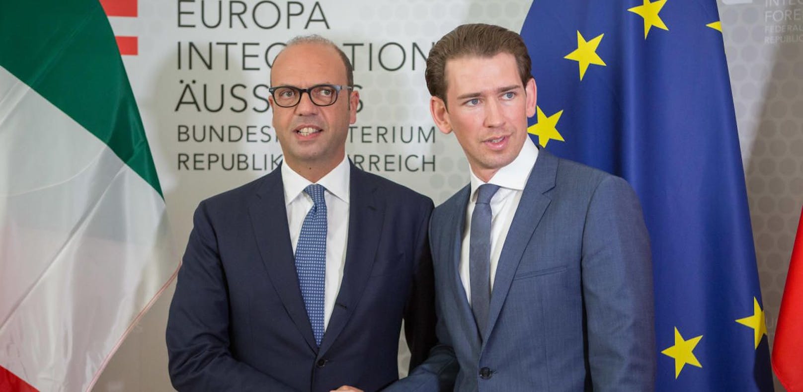 Außenminister Sebastian Kurz mit seinem italienischen Amtskollegen Angelino Alfano