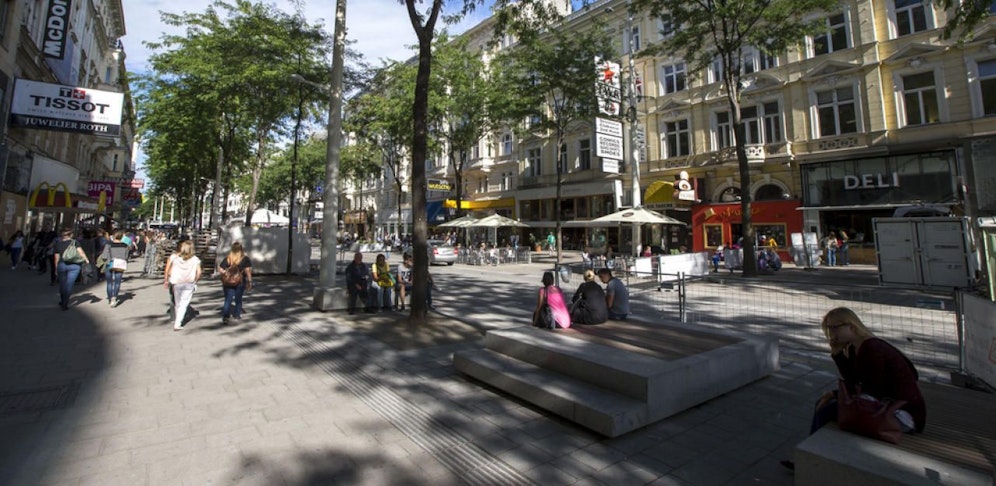 Die "Begegnungszone" auf der Mariahilfer Straße in Wien.