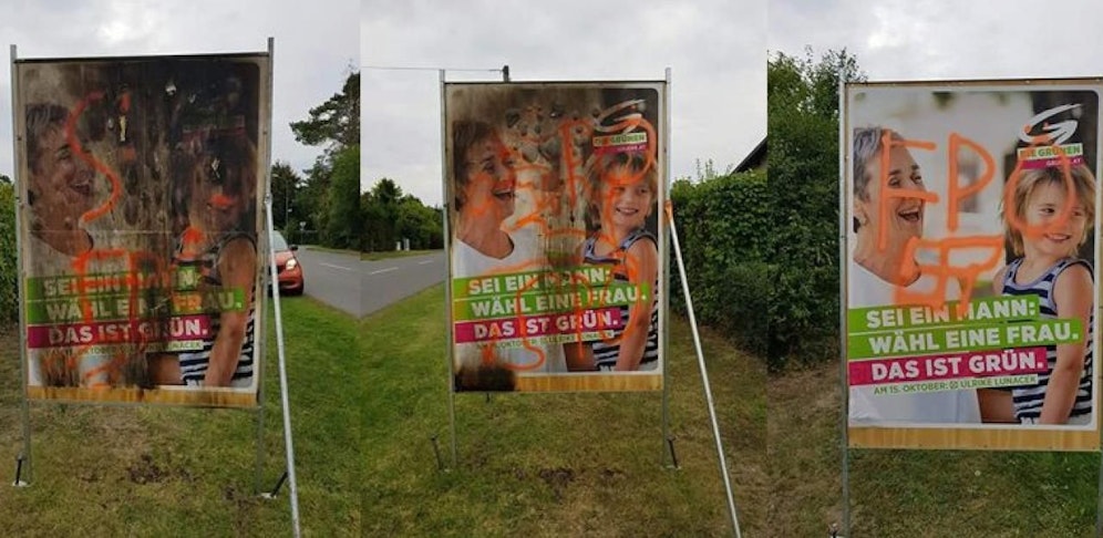 Vier Plakate der Grünen wurden völlig zerstört.