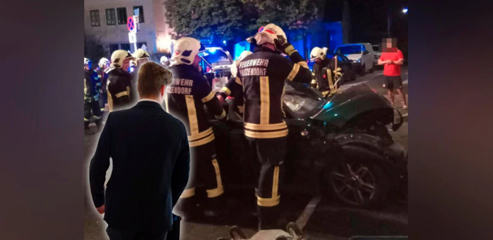 Der angeklagte Student; und das Unfallbild vom August.