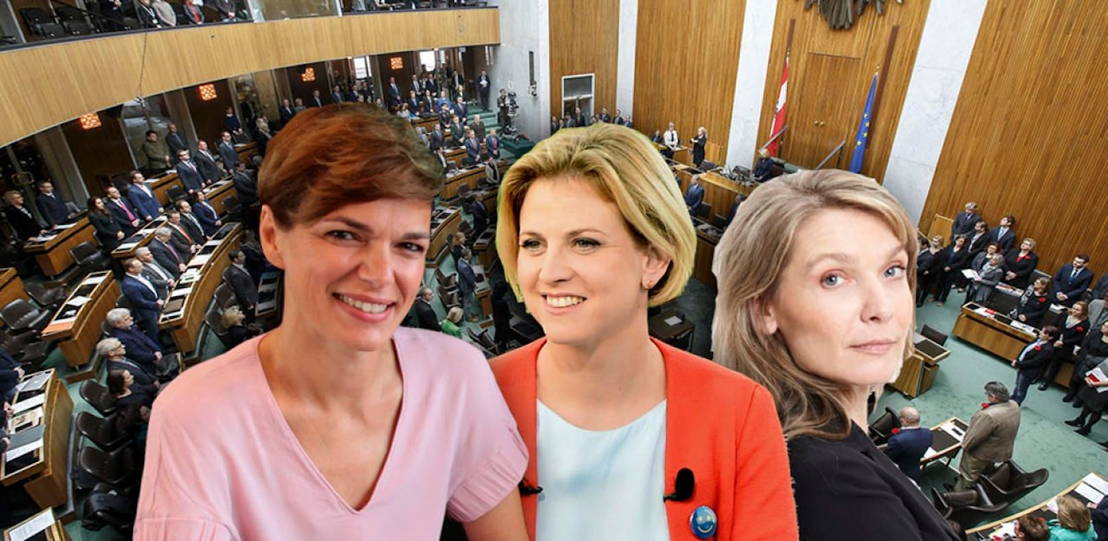 Die Spitzen der Opposition: Pamela Rendi-Wagner (SPÖ), Beate Meinl-Reisinger (NEOS) und Maria Stern (Liste Pilz)