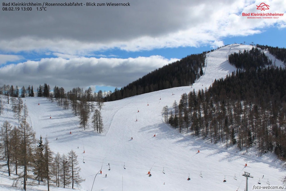 Webcam in Bad Kleinkirchheim mit Blick auf die Rosennockabfahrt am Wiesernock.