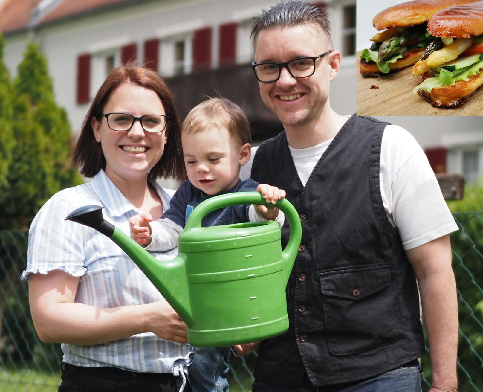 Bianca und Christopher Hohl (hier mit Sohn Lio) ernähren sich ein Jahr lang nur von österreichischen Lebensmitteln.