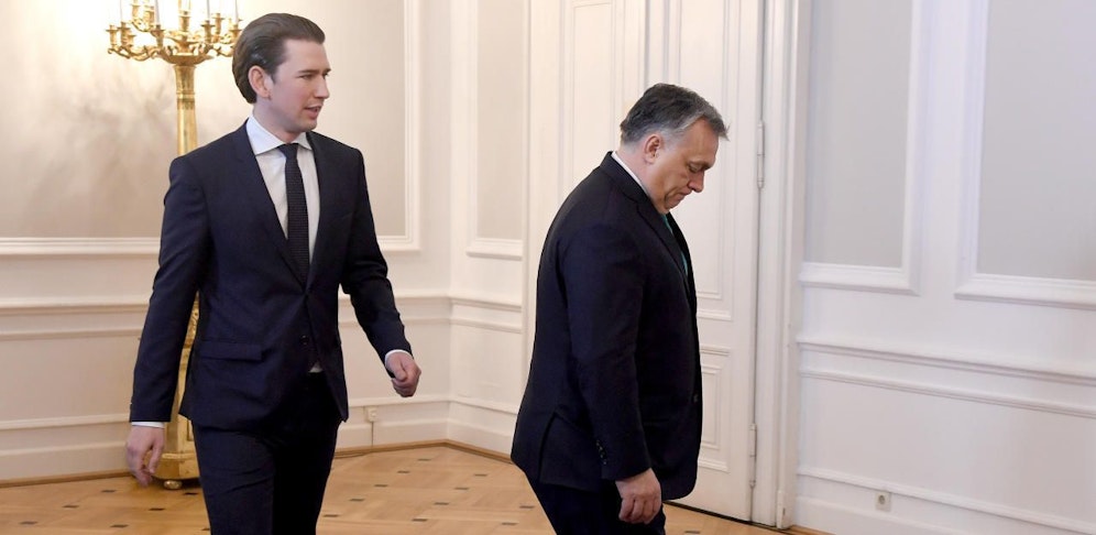 Der ungarische Premierminister Viktor Orban und Kanzler Sebastian Kurz bei einem Arbeitstreffen am 30. Jänner 2018 in Wien.