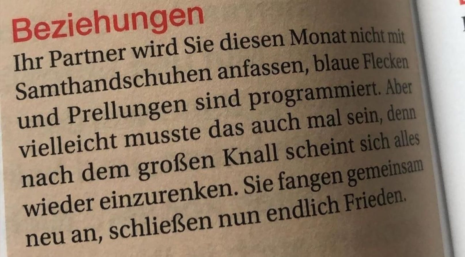 Ein Horoskop in der deutschen Frauenzeitschrift &quot;Tina&quot; sorgt für einen massiven Shitstorm.