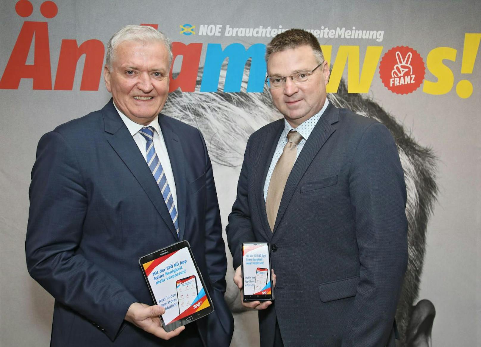Franz Schnabl und Wolfgang Kocevar präsentierten die neue SPÖ Niederösterreich-App.