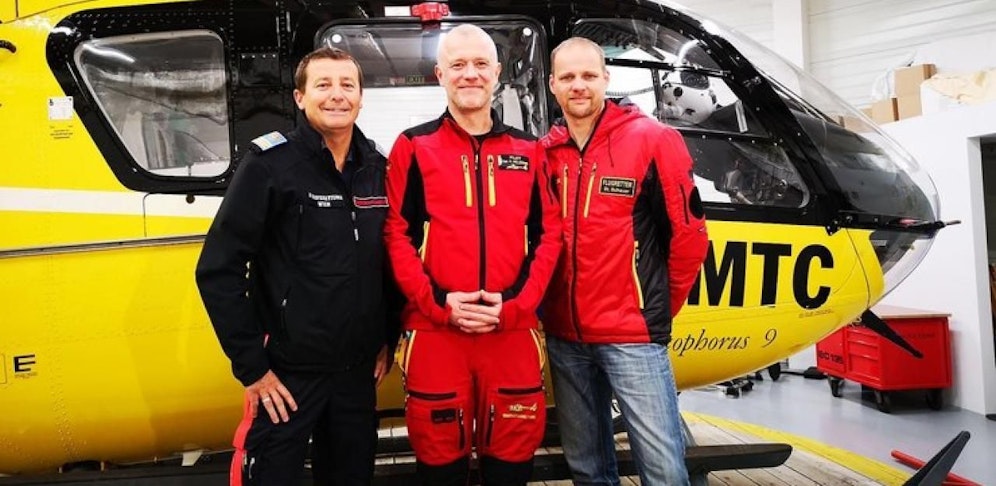 Harald Glück (leitender Flugretter C9), Kapitän Robert Holzinger und Stefan Schauer (Flugretter C9, von links)